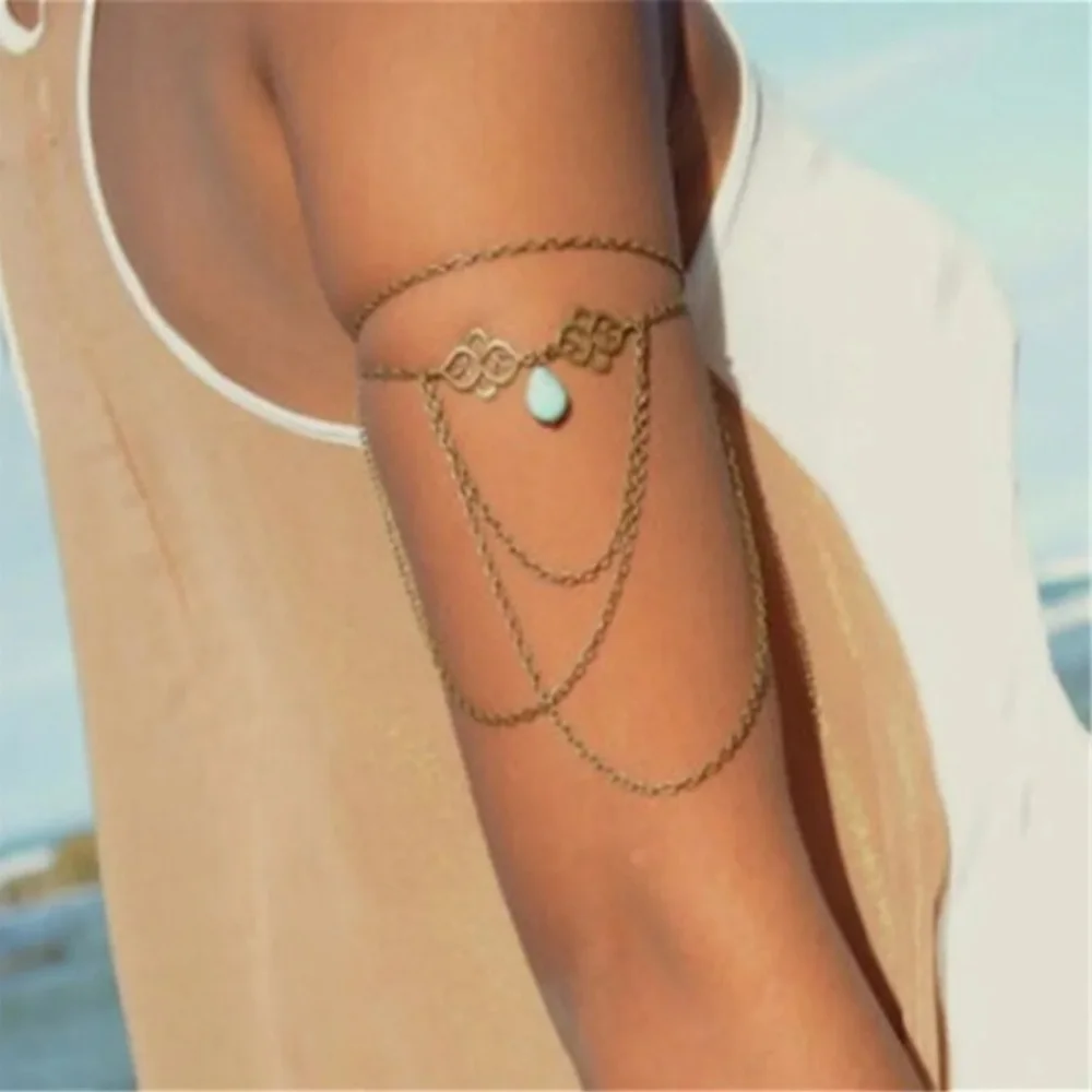 Armband Faux Turquoise Arm Cuff Sleeve Chain Armlet Bracelet Bronze Gold Silver